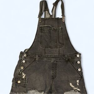 Distressed Black Denim Overalls